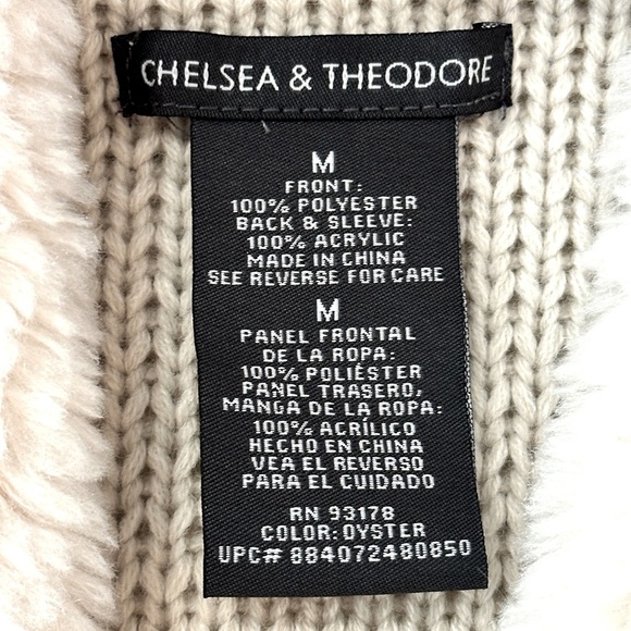 Chelsea & Theodore Oyster Faux Suede Sherpa Open Front Cardigan Sweater M - Picture 13 of 16